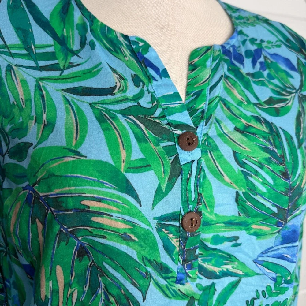 J. Jill Two Piece Set Small Green Blue Tropical Cruise Resortwear Matching